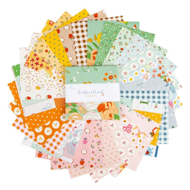 Cotton Nook 5 inch charm pack detail Minki Kim Riley Blake Designs warm cozy prints