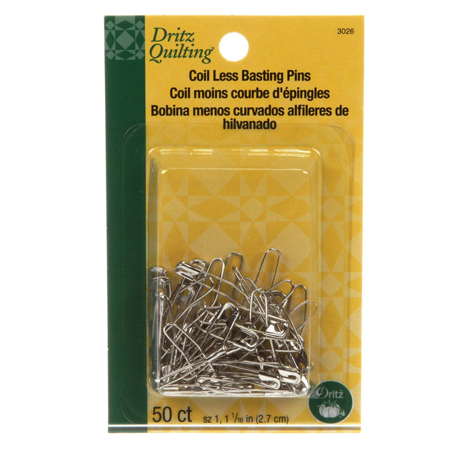 Dritz Coil-less Curved Safety Pins Size 1 50 count quilting basting pins