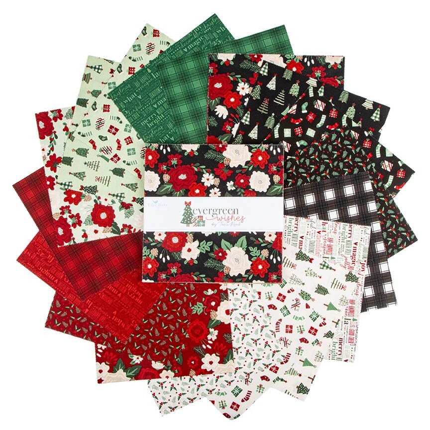 Evergreen Wishes 10 inch layer cake 42 pieces Traci Reed Riley Blake Designs Christmas holiday