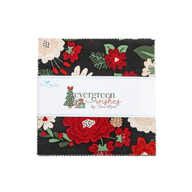 Evergreen Wishes 5 inch Stacker charm pack precut quilt fabric by Traci Reed for Riley Blake Designs 5-17810-42