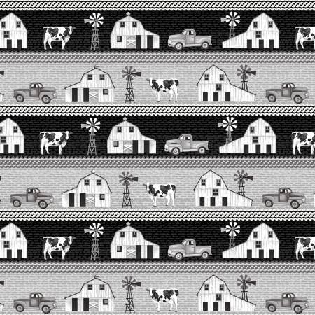 Tissu Farmstead à rayures noires et babeurre