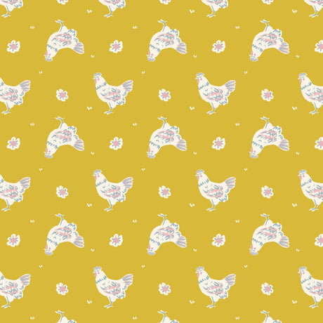 Happy Hens Gold Cloud 9 Fabrics Happy Homestead organic quilting cotton detail