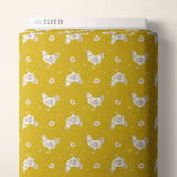 Happy Hens Gold fabric by Samantha Johnson for Cloud 9 Fabrics Happy Homestead by the yard organic cotton poplin hens