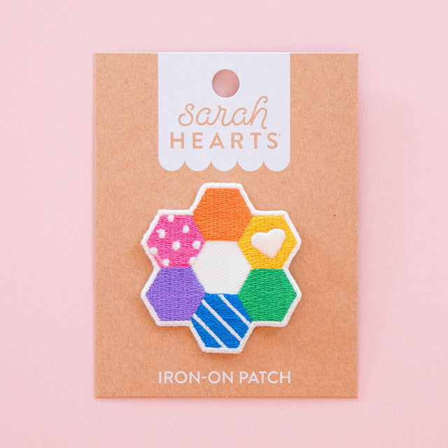 Hexie Quilt Iron-On Patch by Sarah Hearts PA015 embroidered hexagonal flower quilt English Paper Piecing colorful