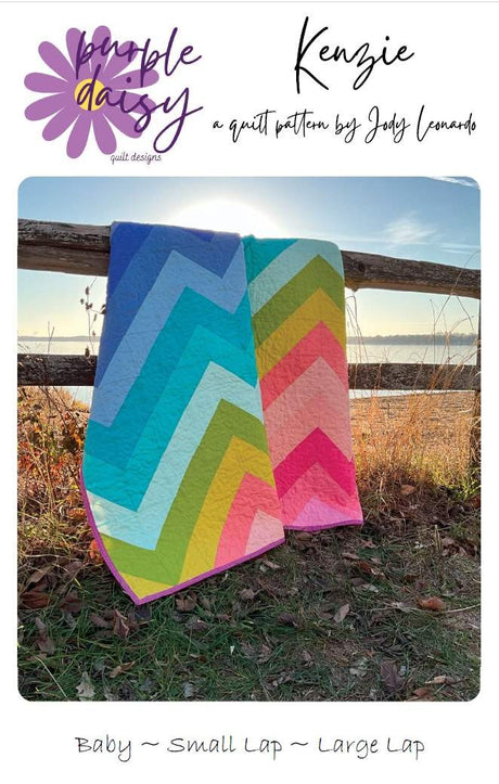 Kenzie Quilt Pattern by Jody Leonardo Purple Daisy Quilt Designs HST elongated chevron stripe P206-KENZIE large throw