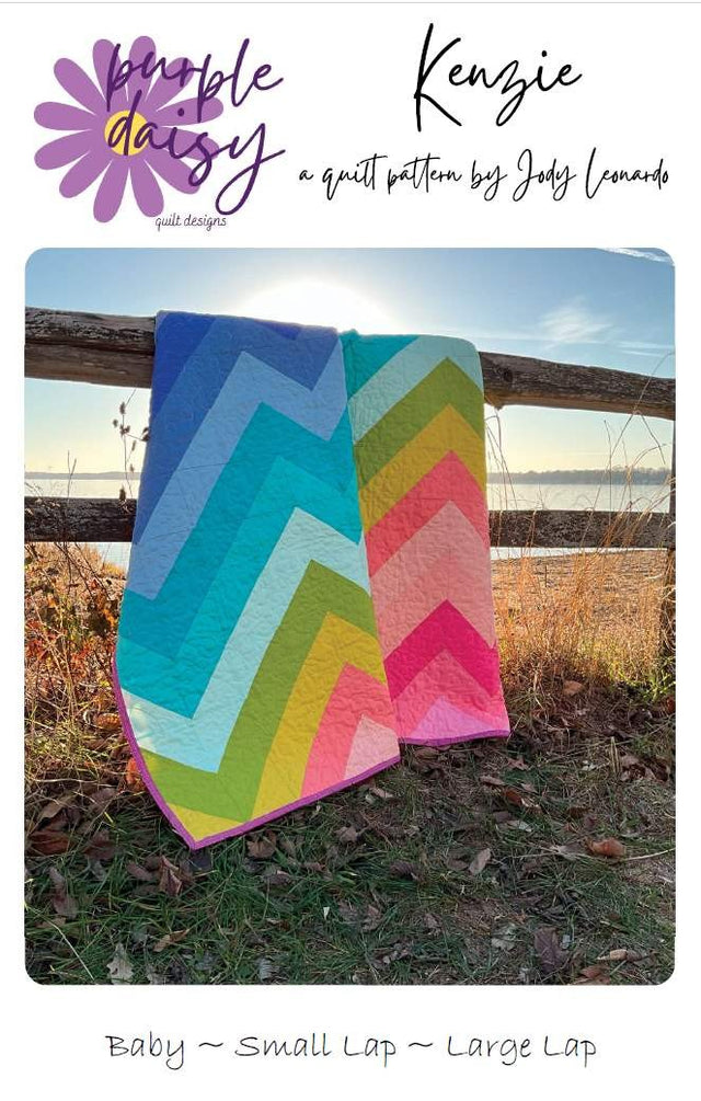 Kenzie Quilt Pattern by Jody Leonardo Purple Daisy Quilt Designs HST elongated chevron stripe P206-KENZIE large throw