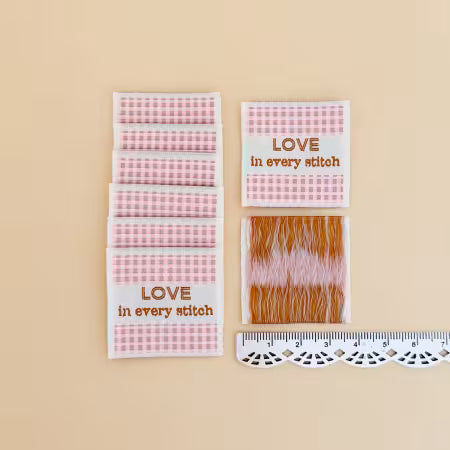 Red Love in Every Stitch Woven Quilt Labels Minki Kim #013