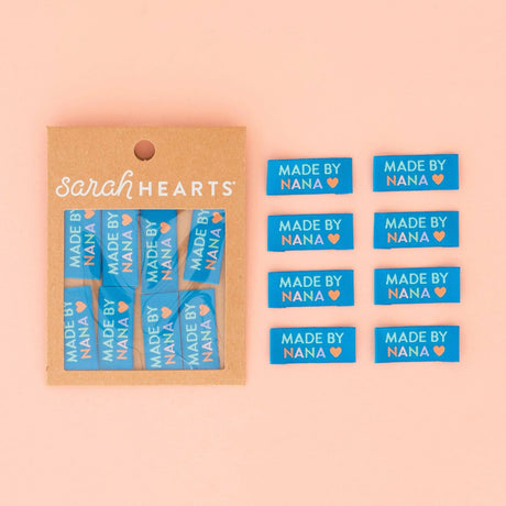 Made by Nana - Sarah Hearts Label Pack of 8 in blue