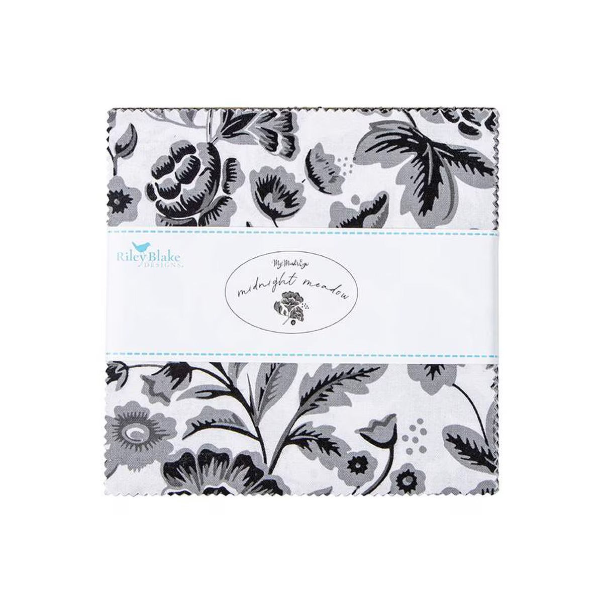 Midnight Meadow Black and White Charm Pack 5 inch Squares Riley Blake