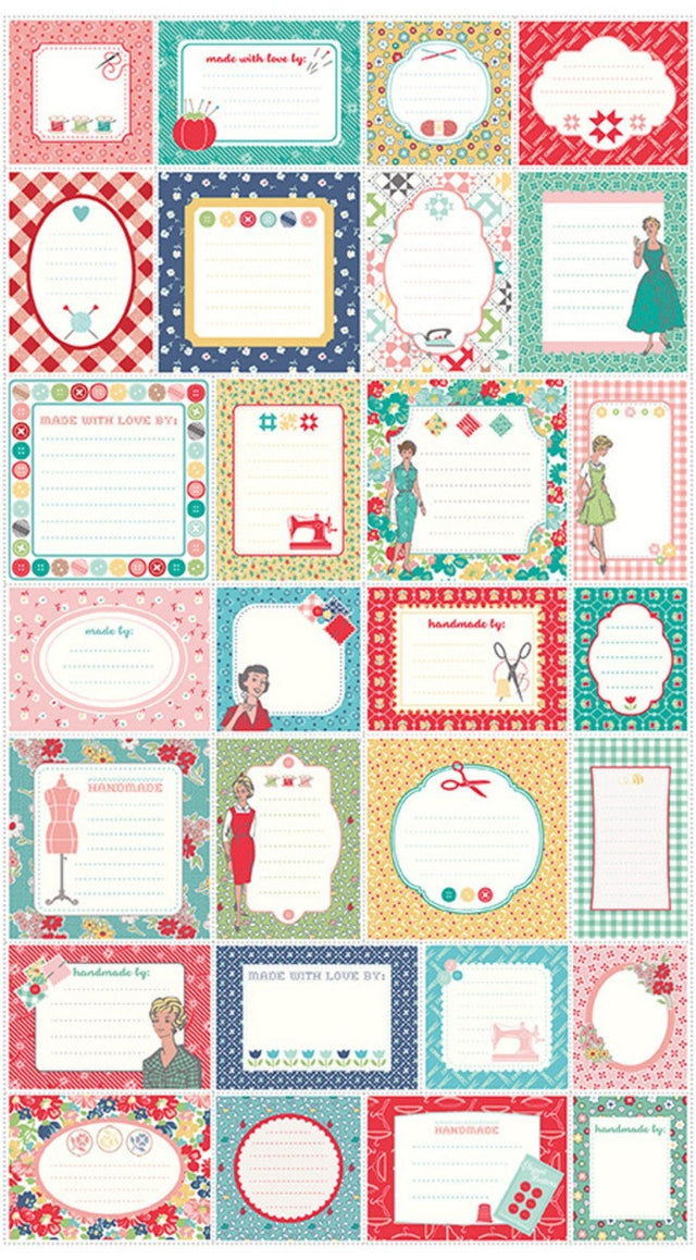 My Happy Place Label Panel Multi fabric by Lori Holt for Riley Blake Designs P9316-MULTI quilting labels colorful