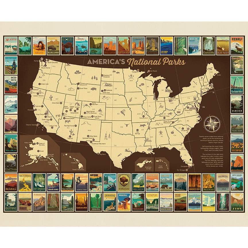 National Parks Poster Panel USA Map fabric by Anderson Design Group for Riley Blake Designs P9157-POSTER