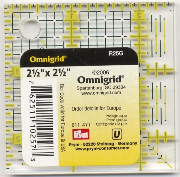 Omnigrid Ruler 2.5 inch with 1/8 inch grid clear acrylic quilting ruler OG25G