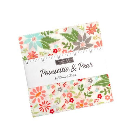 Poinsettia and Pear Charm Pack 5 inch squares 42 pieces by Sherri and Chelsi for Moda Fabrics 37710PP Christmas holiday botanical