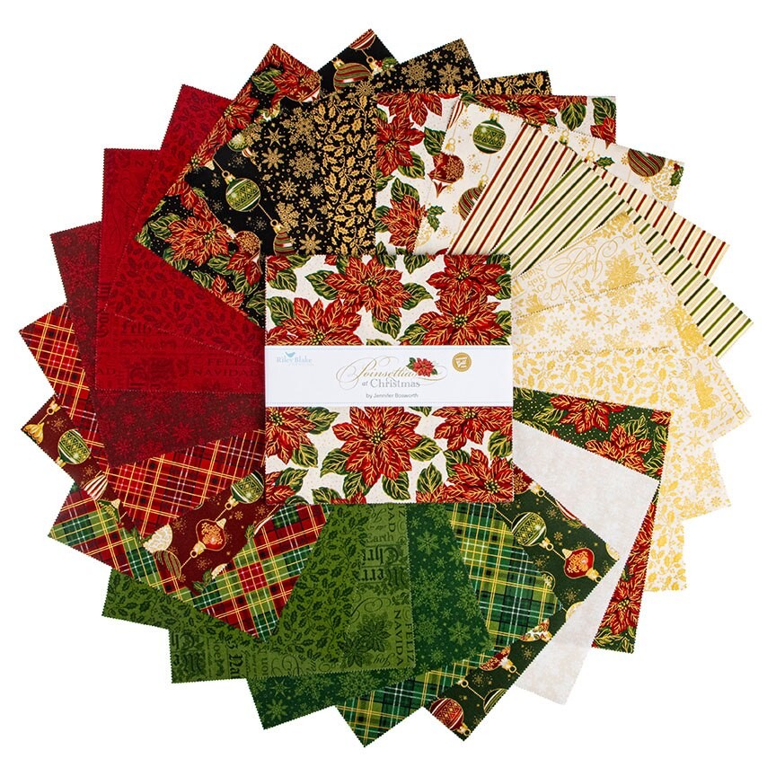 Poinsettias at Christmas 10 inch layer cake 42 pieces Jennifer Bosworth Riley Blake Designs holiday poinsettia