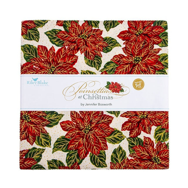 Poinsettias at Christmas 10 inch Stacker layer cake precut quilt fabric by Jennifer Bosworth for Riley Blake Designs 10-17630-42