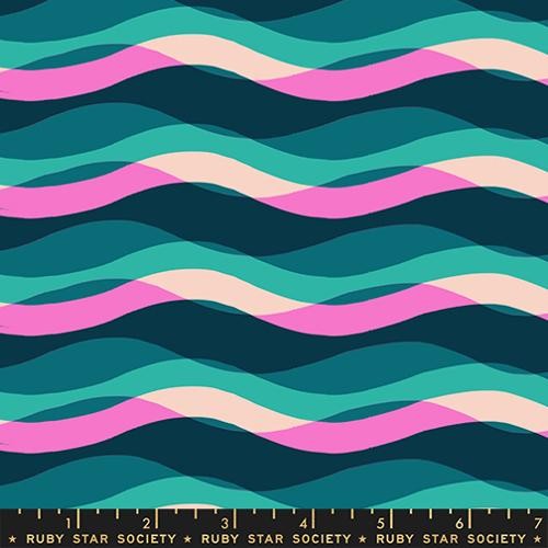 Poolside Too Peacock fabric by Ruby Star Society for Moda Fabrics by the yard RS5198 15 dark blue waves novelty blender