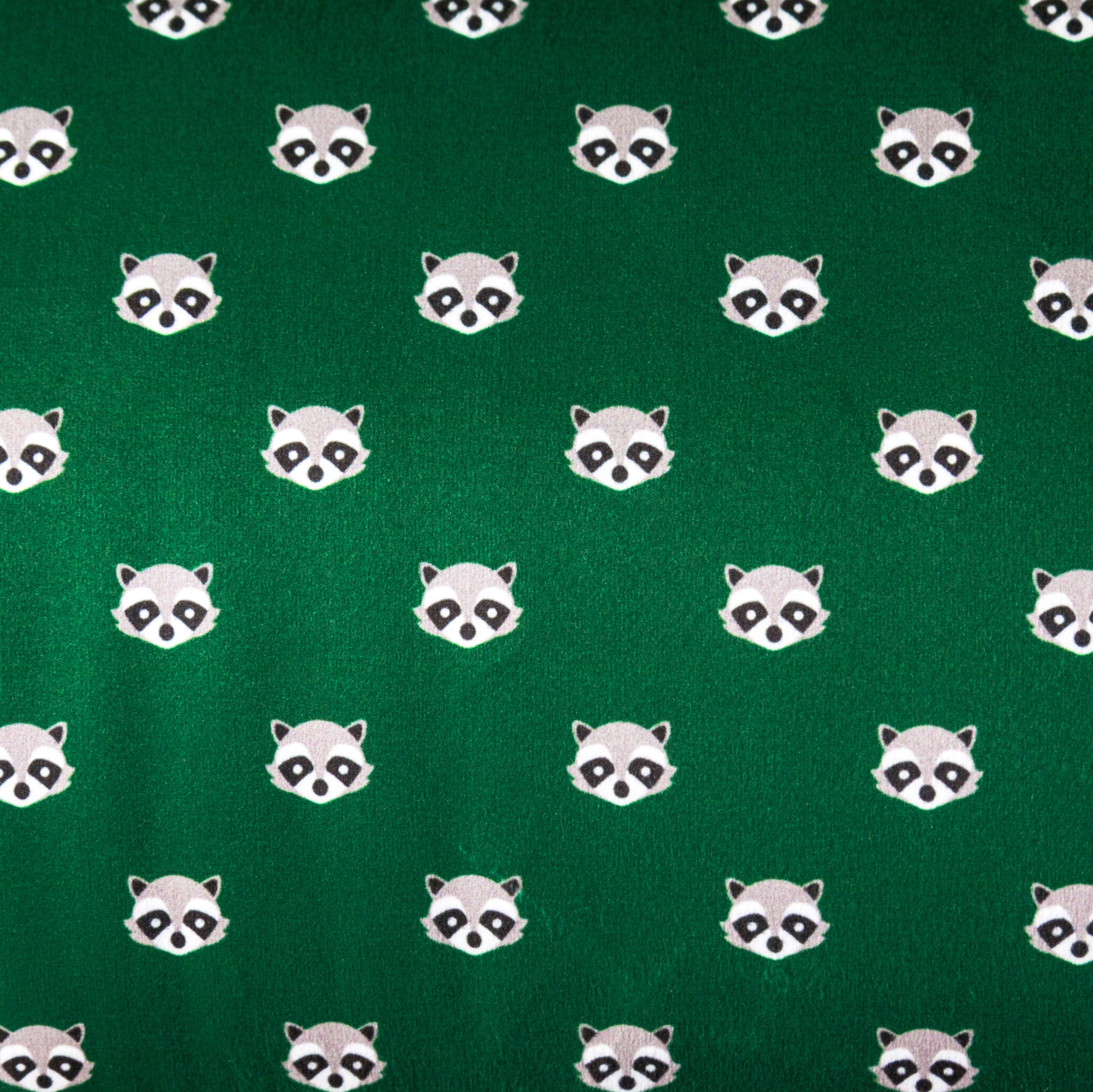 Dark Green Racoons Minky by the yard