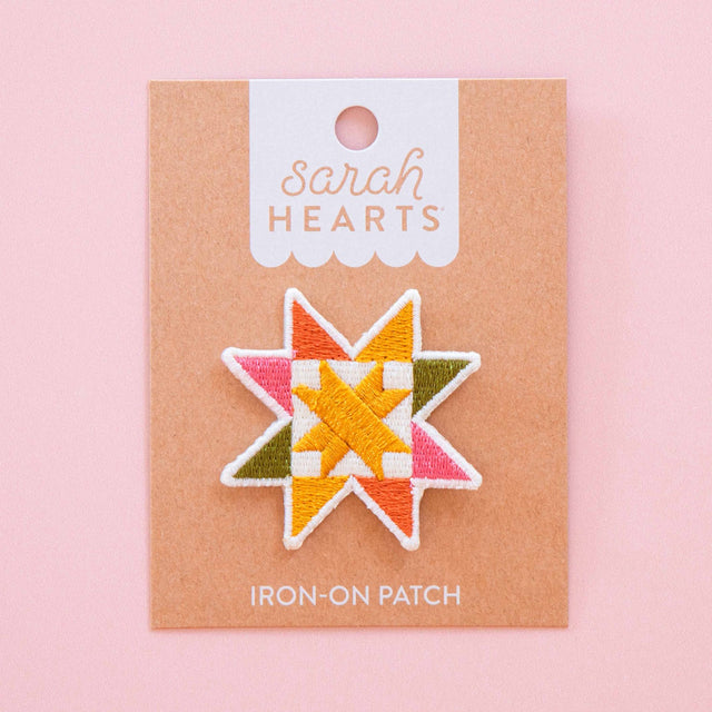 Sawtooth Star Iron-On Patch by Sarah Hearts PA016 embroidered quilt block patch double star muted colors