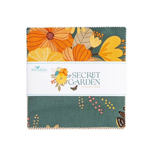 Secret Garden 5 inch Stacker charm pack 42 pieces by Amanda Castor for Riley Blake Designs 5-18040-42 floral botanical garden