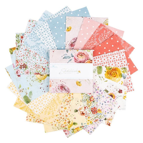 Sketchbook 5 inch charm pack 42 pieces Lisa Audit Riley Blake Designs botanical artistic