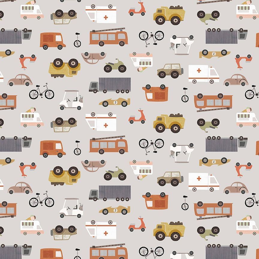 Spinning My Wheels fabric by Paint Love Studio for Dear Stella Designs by the yard STELLA-DLT3299 fog road trip novelty transportation travel