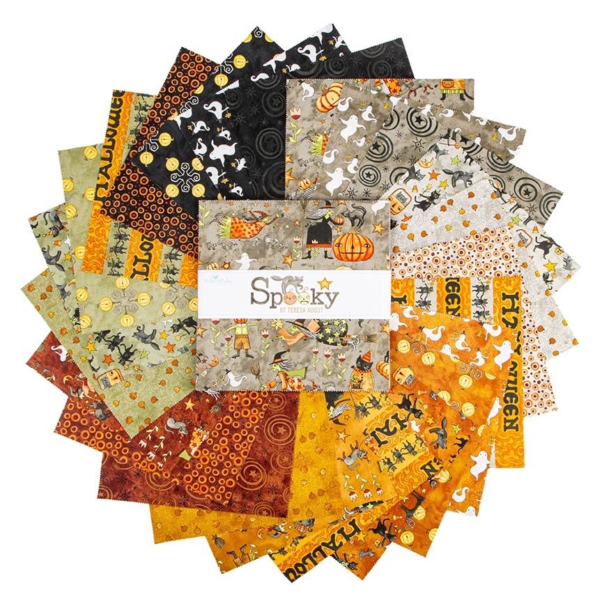 Spooky 10 inch layer cake 42 pieces Teresa Kogut Riley Blake Designs Halloween folk art