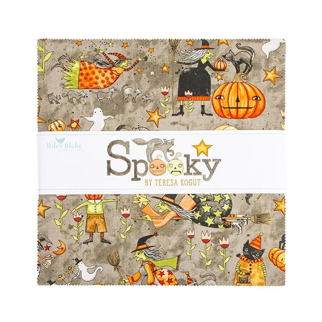 Spooky 10 inch Square Layer Cake precut Halloween quilt fabric by Teresa Kogut for Riley Blake Designs 10-17570-42