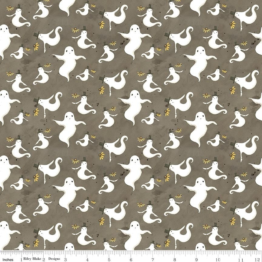 Spooky Ghosts Tombstone fabric by Teresa Kogut for Riley Blake Designs by the yard C17571-TOMBSTONE Halloween folk art ghosts