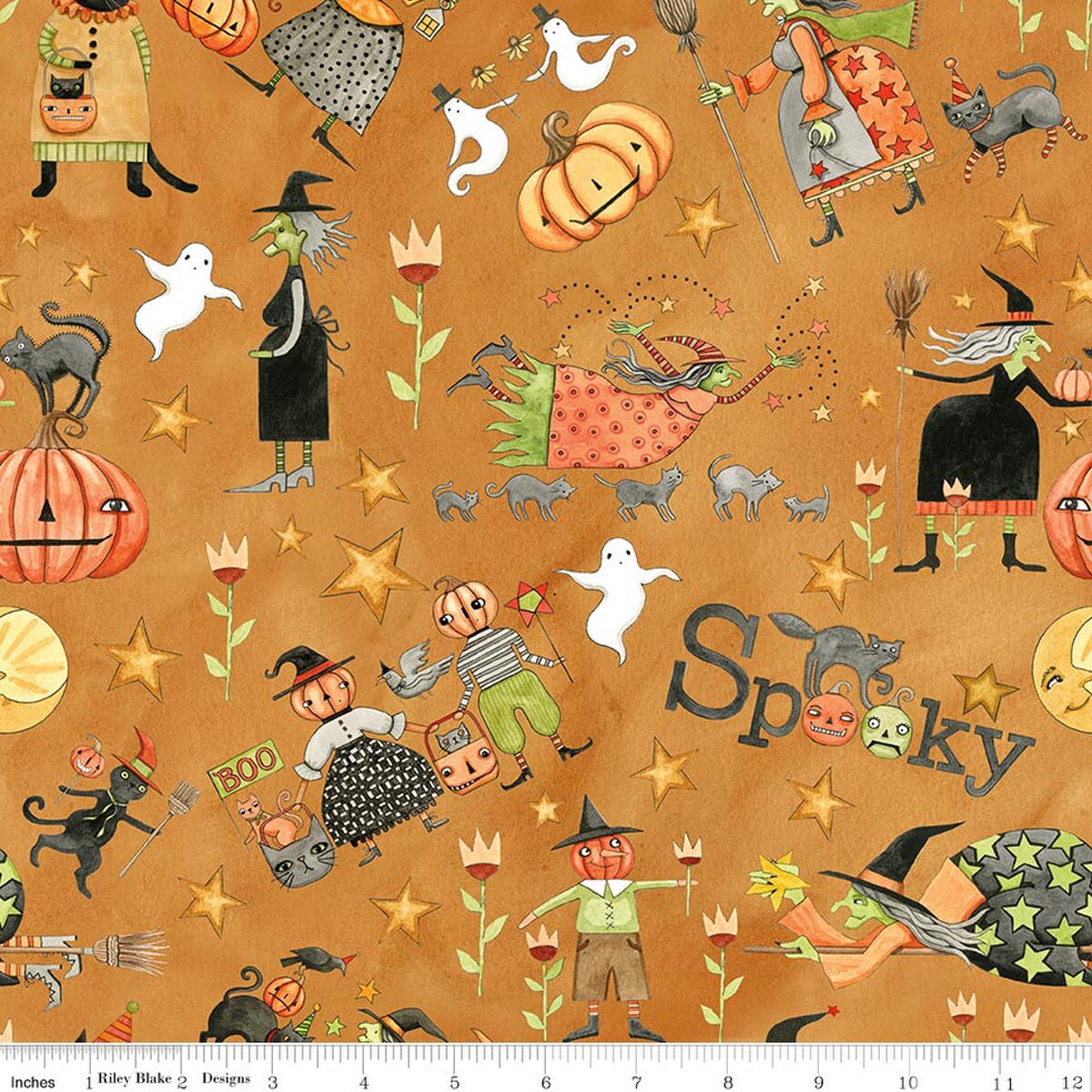 Spooky Main Print in Orange by Teresa Kogut for Riley Blake Designs Fabric by the Yard