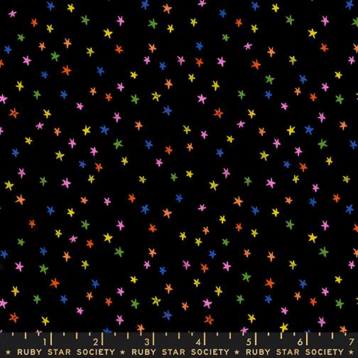 Starry Mini Rainbow Stars on Black Ruby Star Society By the Yard