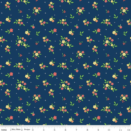 Summer's in Town Floral Navy quilting cotton by Sandy Gervais for Riley Blake Designs C17532-NAVY