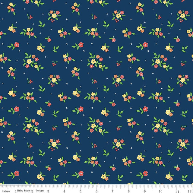 Summer's in Town Floral Navy quilting cotton by Sandy Gervais for Riley Blake Designs C17532-NAVY