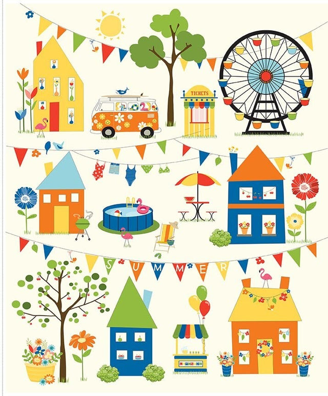 Summer's in Town Panel by Sandy Gervais for Riley Blake Designs quilting cotton fabric