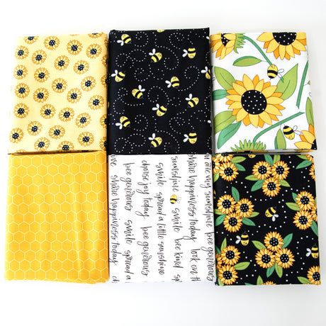 Sunflowers and Bees Curated 6 piece Fabric Bundle