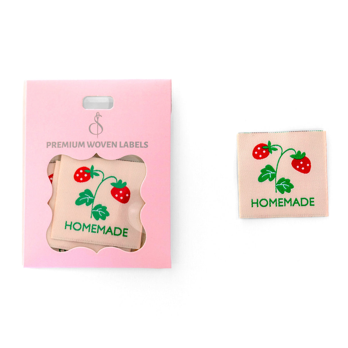 Handmade Quilt Labels Pink Strawberries