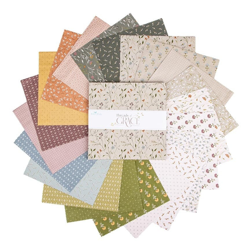 Threads of Grace 10 inch square precut bundle showing coordinated prints by Kassidy Grace