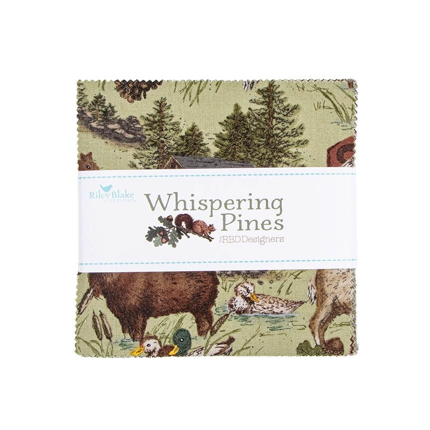 Whispering Pines 5 inch Stacker charm pack 42 pieces by RBD Designers for Riley Blake Designs 5-17950-42 woodland pine forest