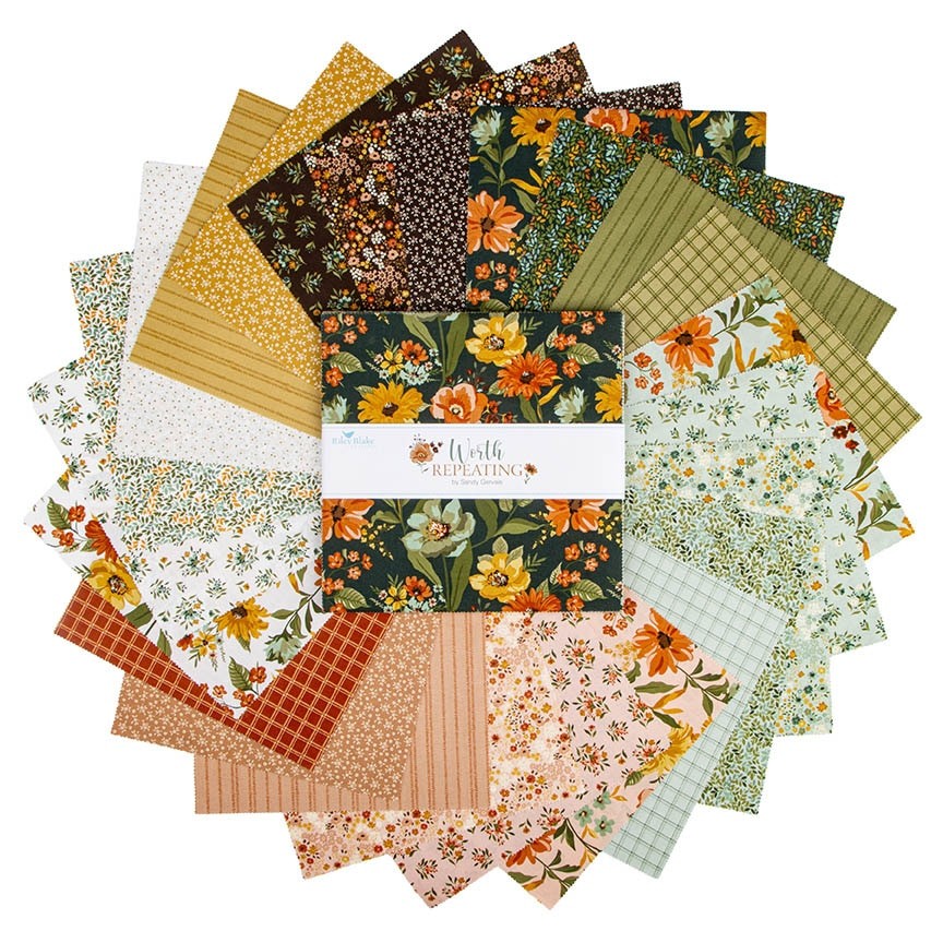 Worth Repeating 10 inch layer cake detail Sandy Gervais Riley Blake Designs floral cottage prints